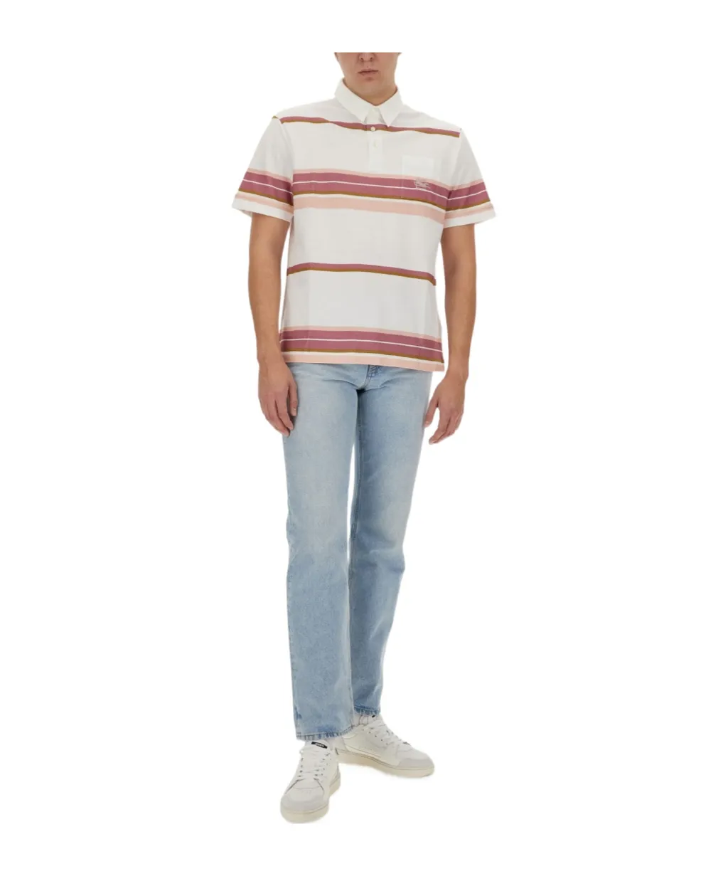 Pegaso-Embroidered Short-Sleeved Striped Polo Shirt