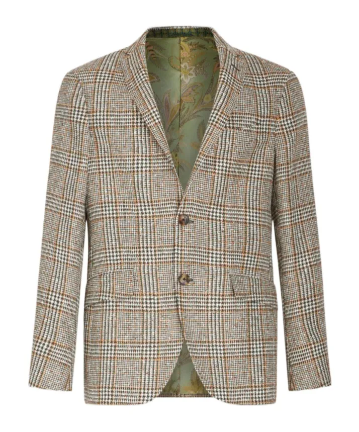 Check Linen- And Cotton-Blend Blazer