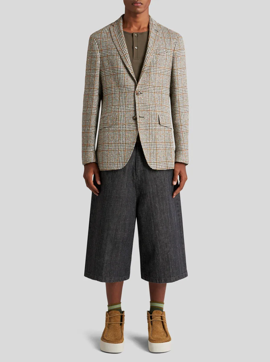 Check Linen- And Cotton-Blend Blazer