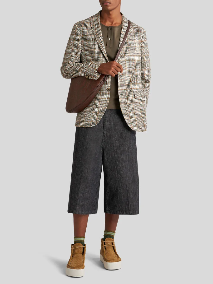 Check Linen- And Cotton-Blend Blazer