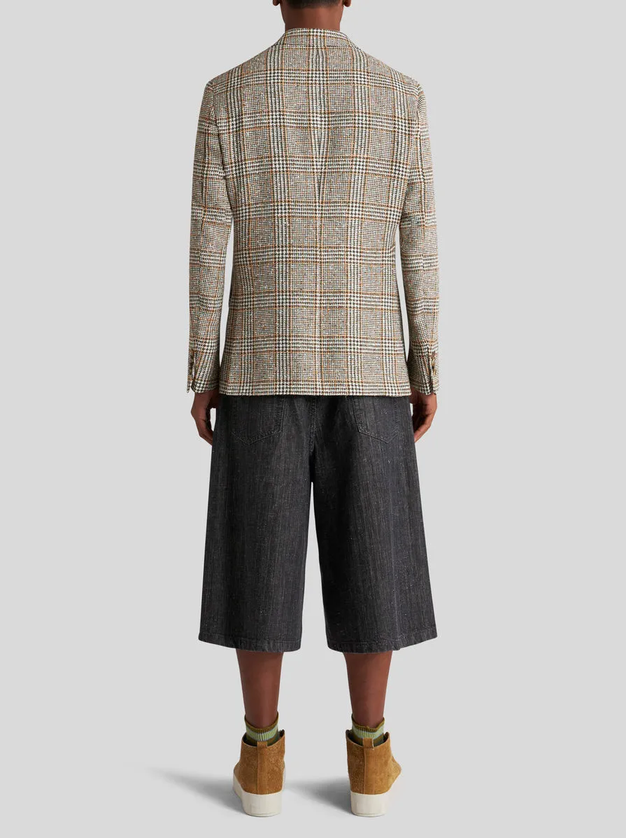 Check Linen- And Cotton-Blend Blazer