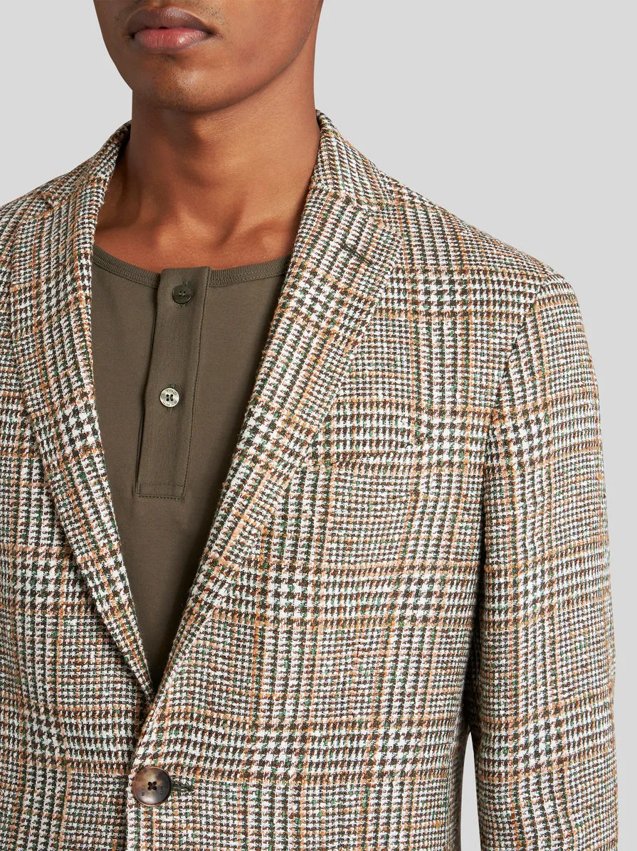 Check Linen- And Cotton-Blend Blazer