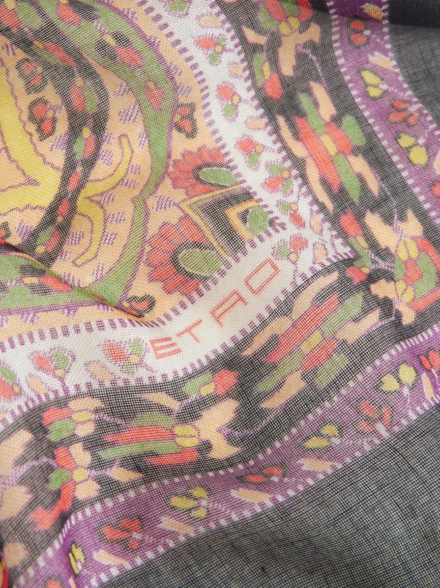 Floral Paisley Printed Fringe-Trim Scarf