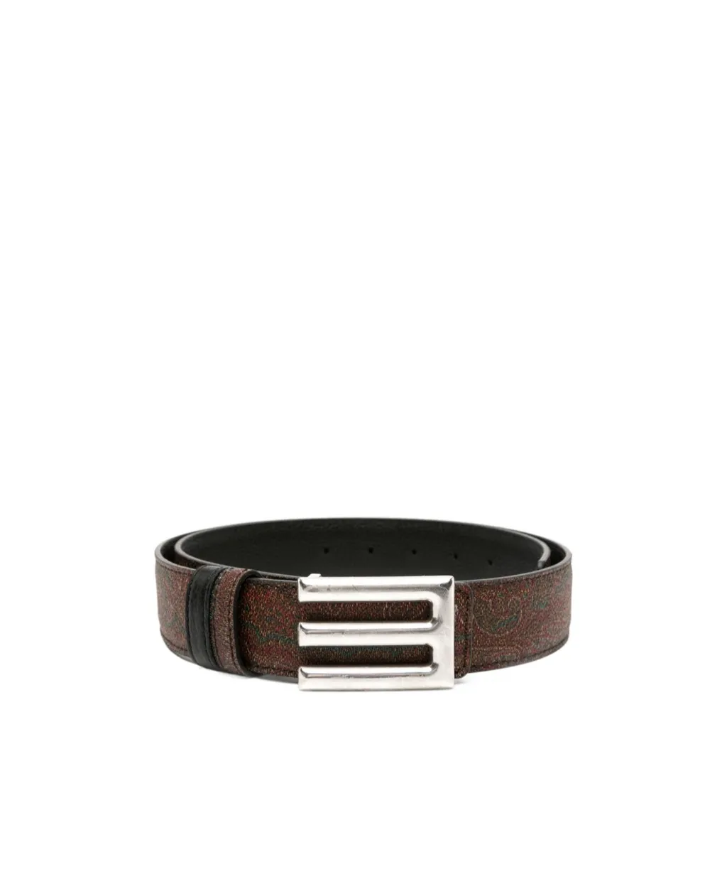 Logo Buckled Paisley Print Reversible Belt