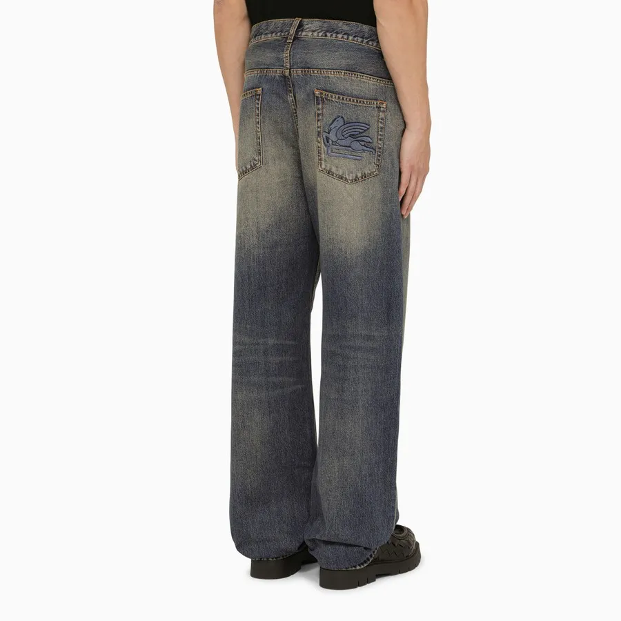 Logo-Embroidered Mid-Rise Wide-Leg Jeans