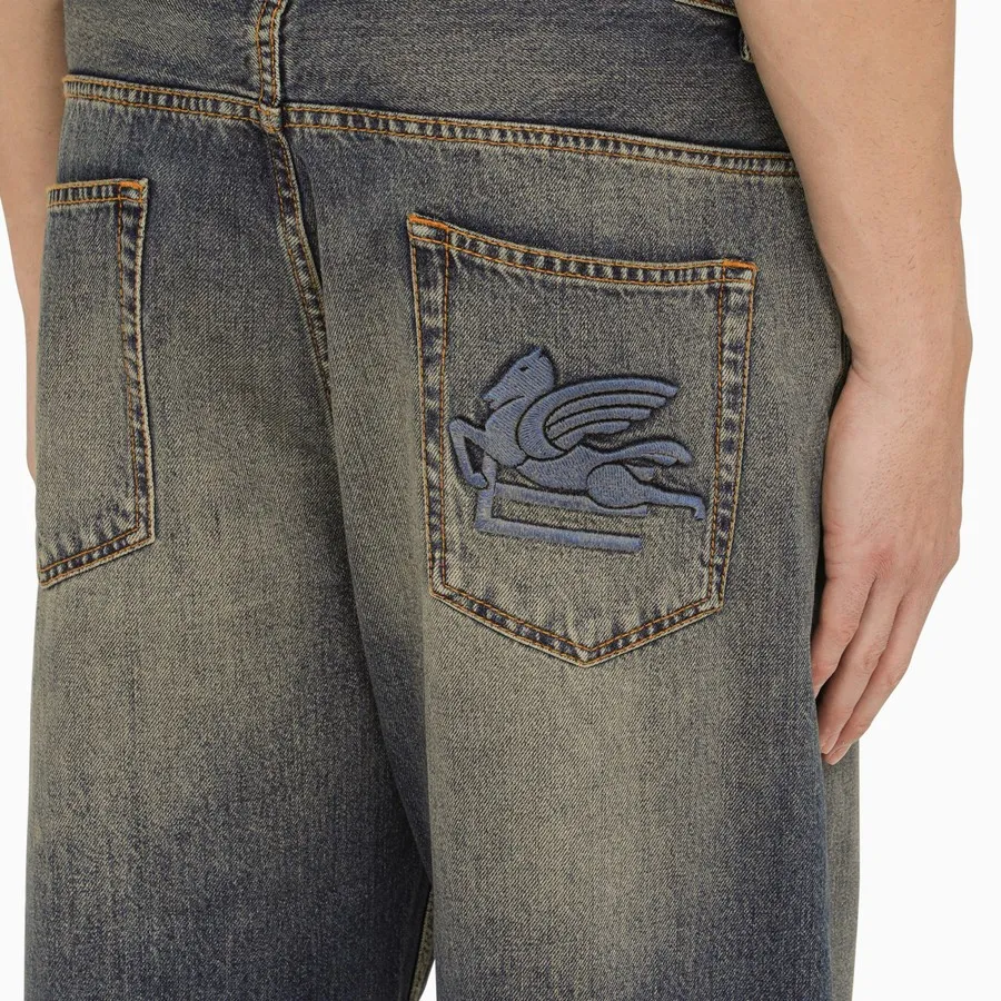 Logo-Embroidered Mid-Rise Wide-Leg Jeans