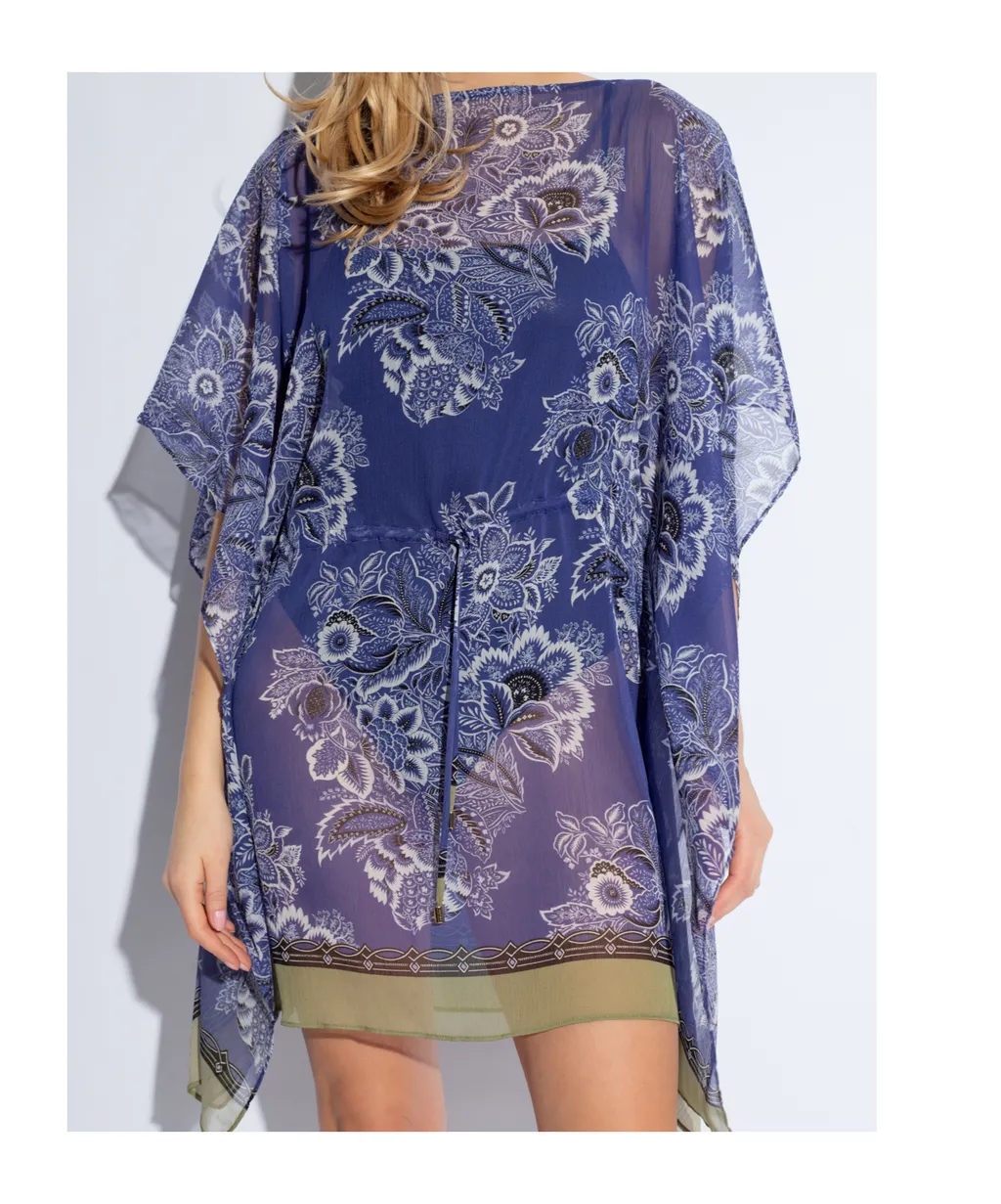 Floral Printed Semi-Sheer Kaftan Dress