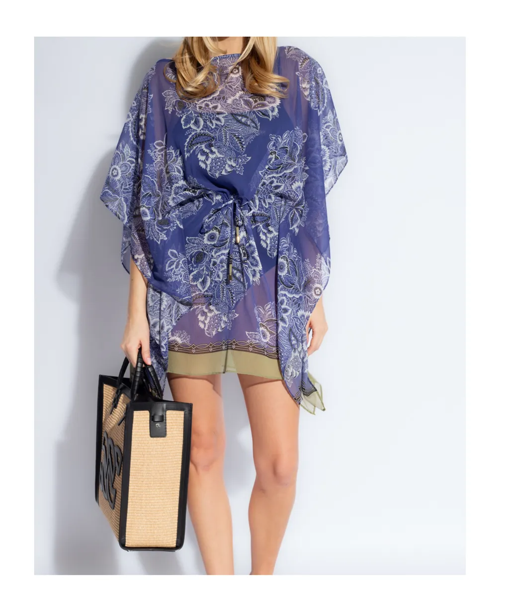 Floral Printed Semi-Sheer Kaftan Dress