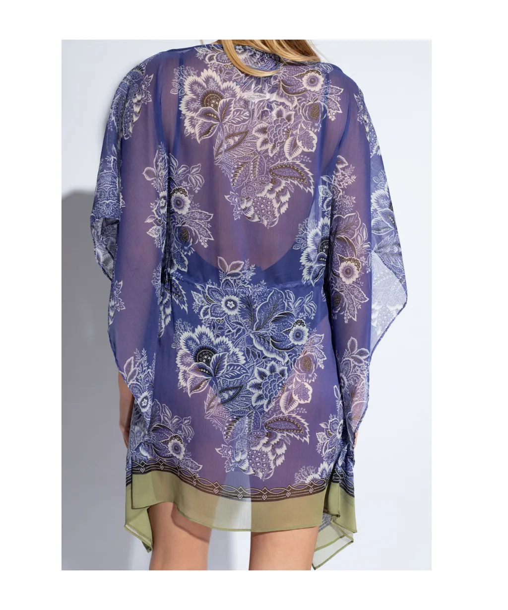 Floral Printed Semi-Sheer Kaftan Dress