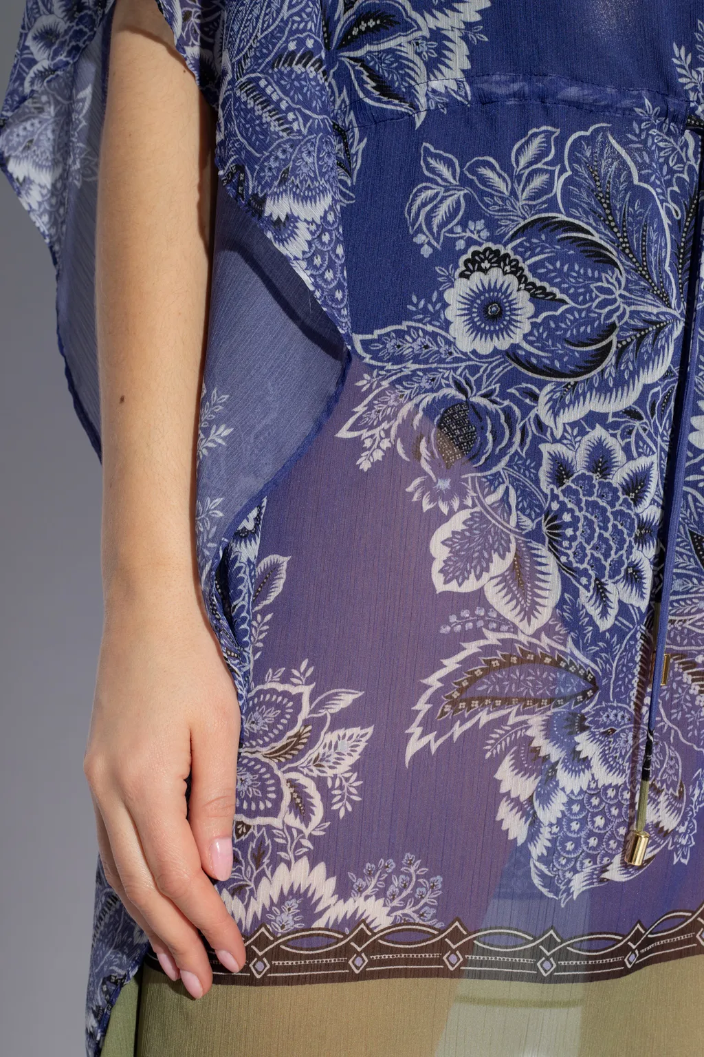 Floral Printed Semi-Sheer Kaftan Dress