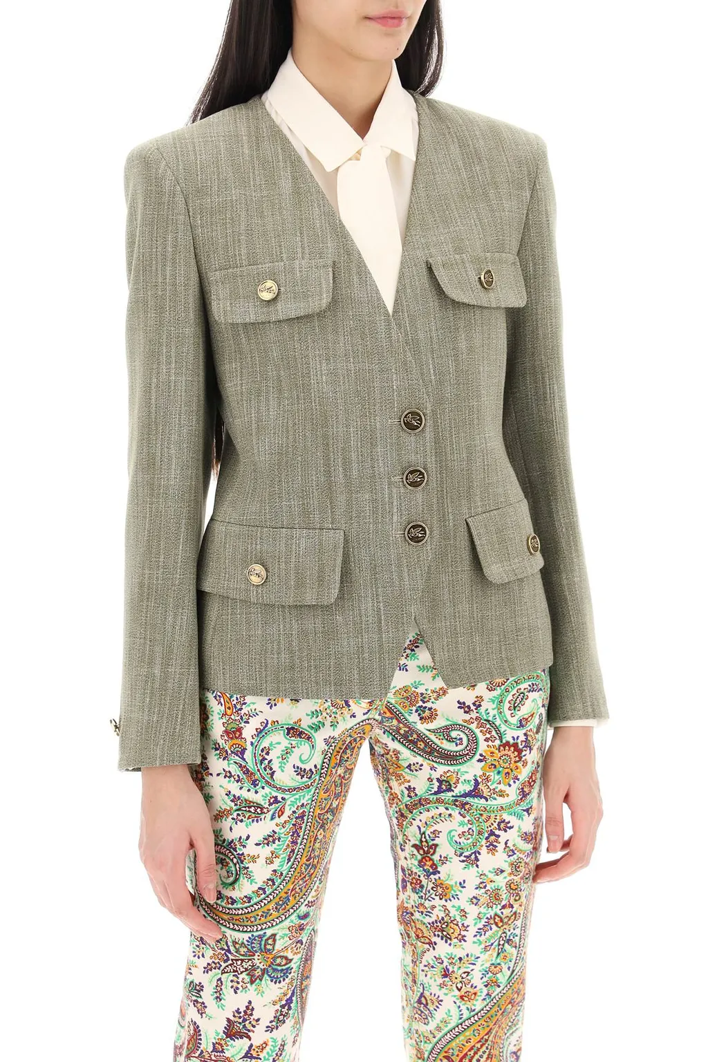 V-Neck Single-Breasted Jacket