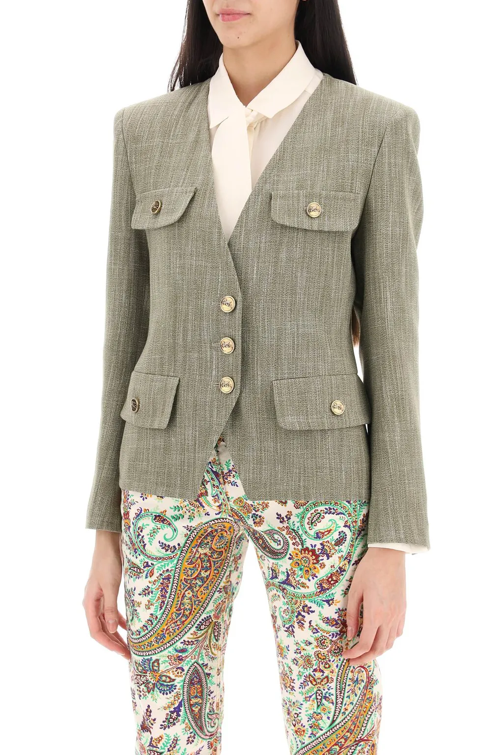 V-Neck Single-Breasted Jacket