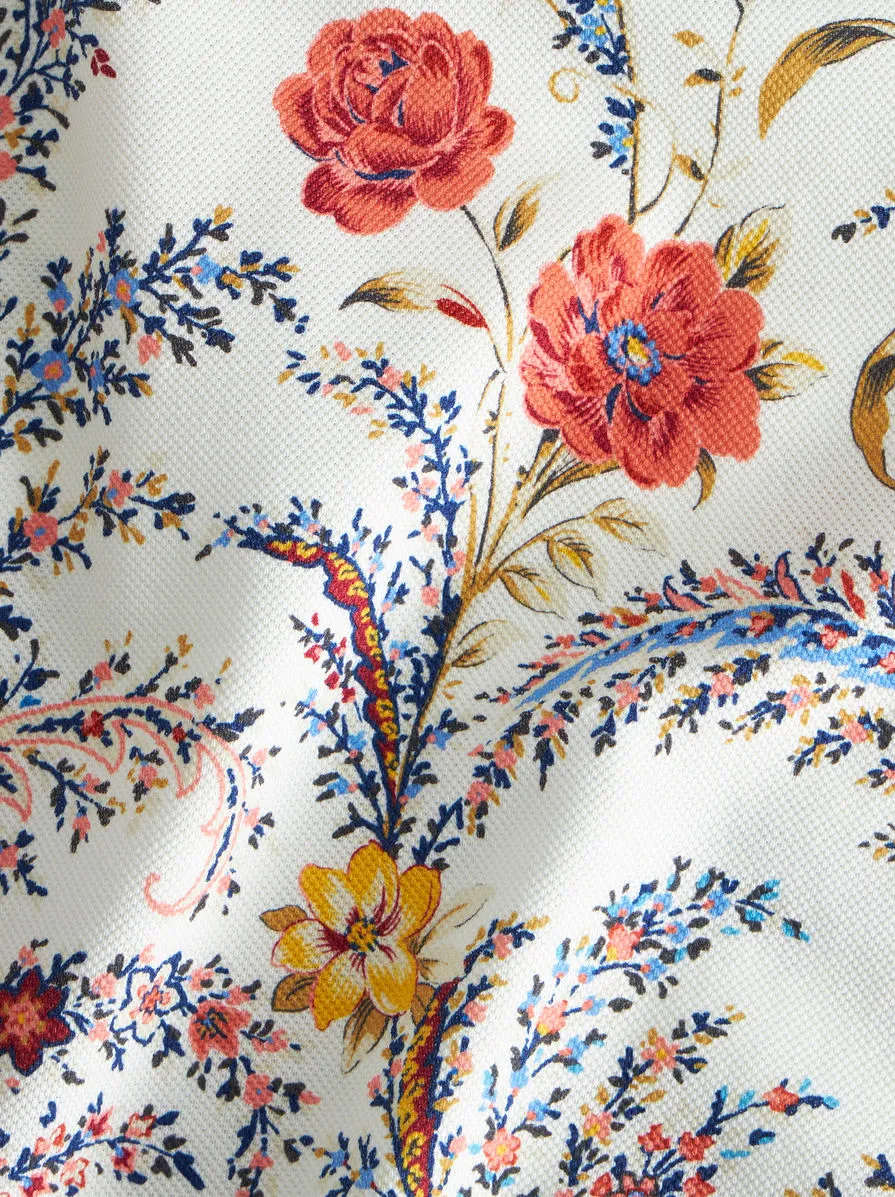Floral Paisley-Print Straight Hem Polo Shirt