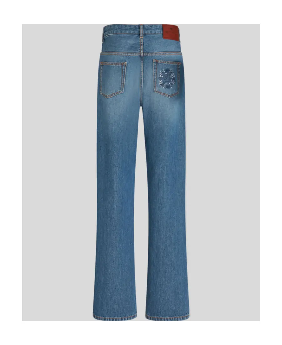 High-Waist Pegaso-Embroidered Wide-Leg Jeans