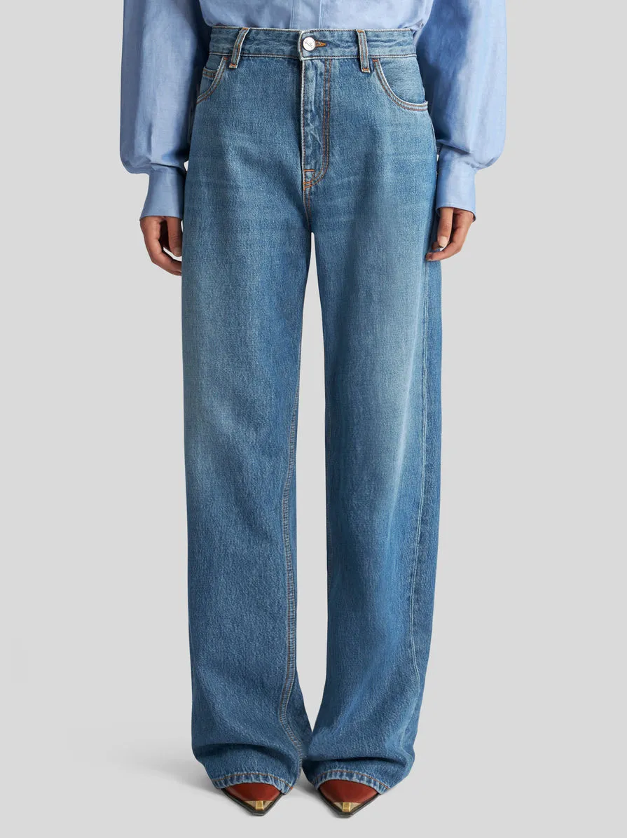 High-Waist Pegaso-Embroidered Wide-Leg Jeans