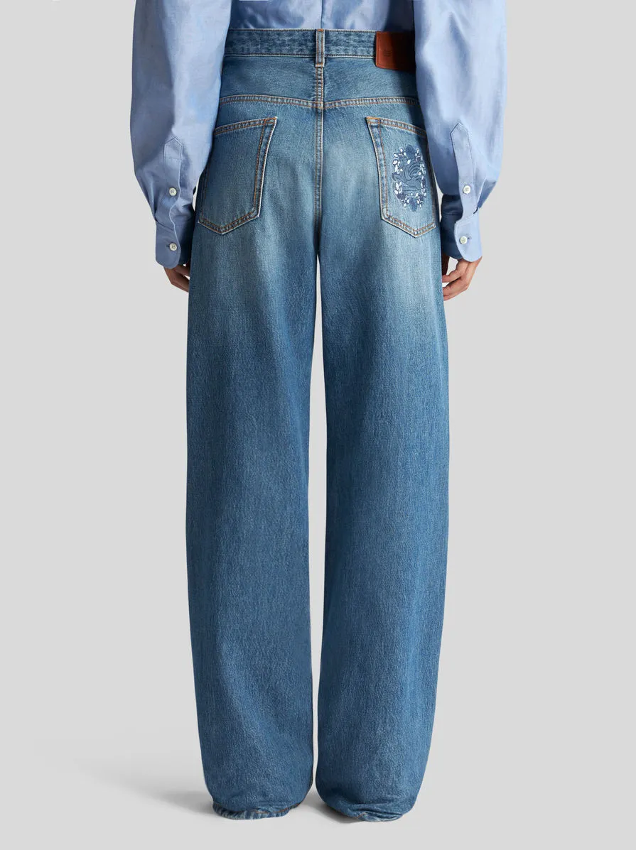 High-Waist Pegaso-Embroidered Wide-Leg Jeans