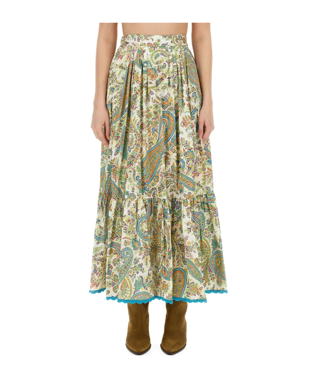 Paisley-Printed Belted Skirt