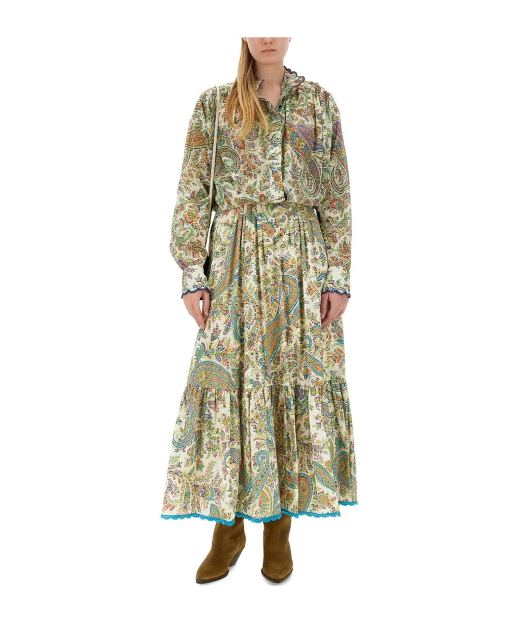 Paisley-Printed Belted Skirt