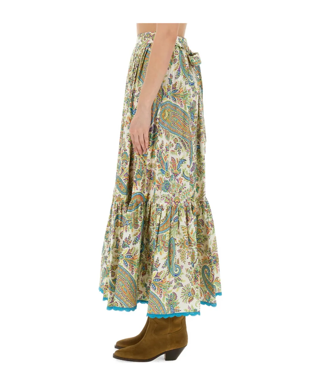 Paisley-Printed Belted Skirt