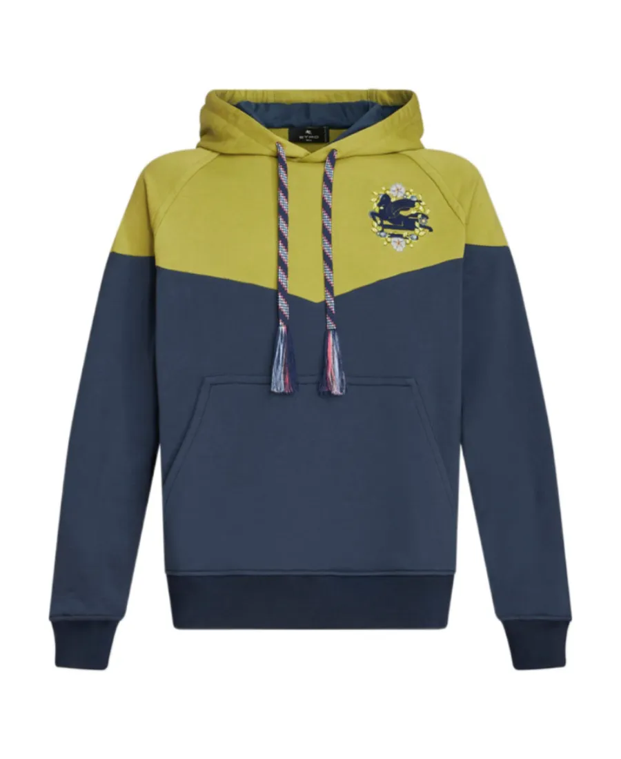Pegaso-Embroidered Two-Toned Drawstring Hoodie