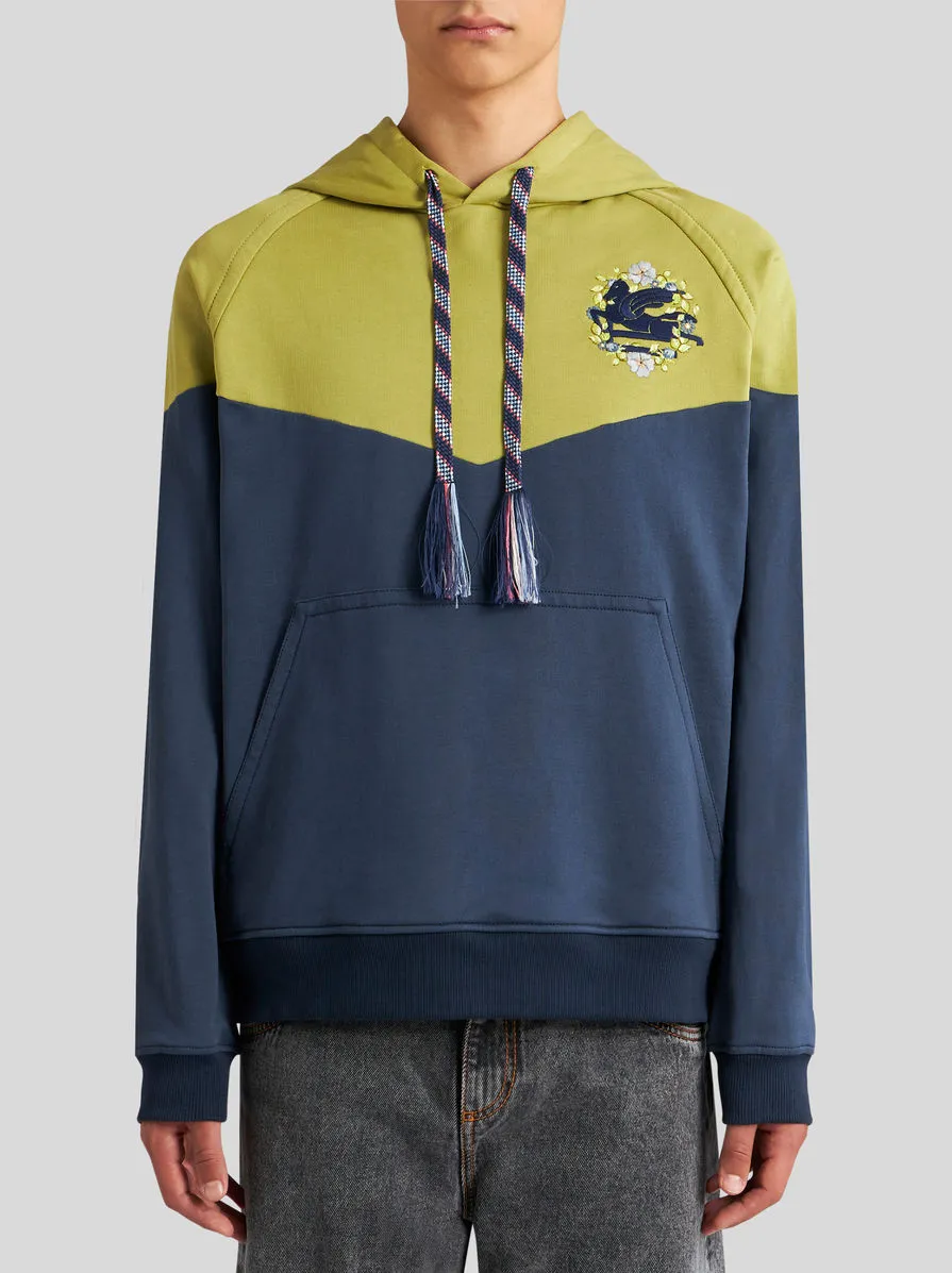 Pegaso-Embroidered Two-Toned Drawstring Hoodie