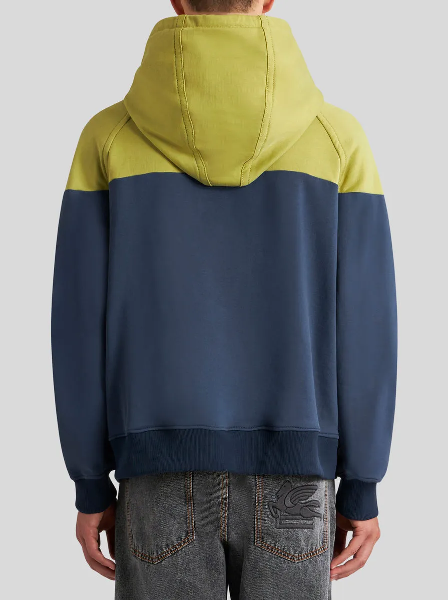 Pegaso-Embroidered Two-Toned Drawstring Hoodie