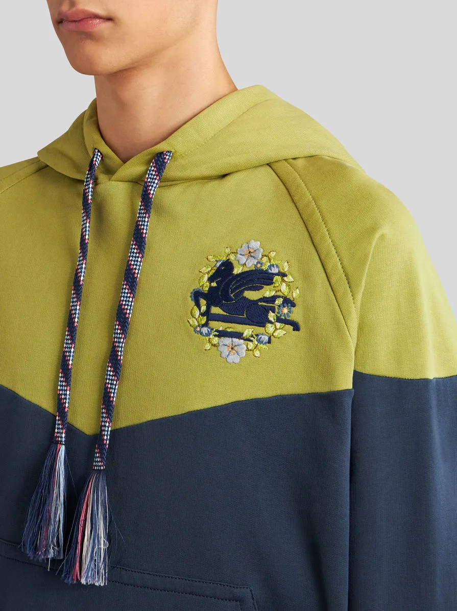 Pegaso-Embroidered Two-Toned Drawstring Hoodie