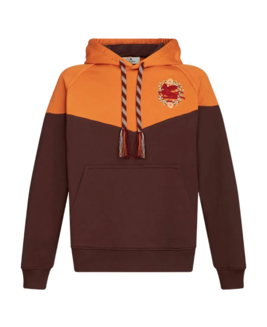 Pegaso-Embroidered Two-Toned Drawstring Hoodie