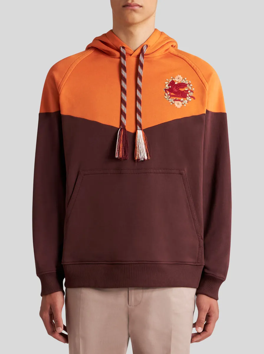 Pegaso-Embroidered Two-Toned Drawstring Hoodie