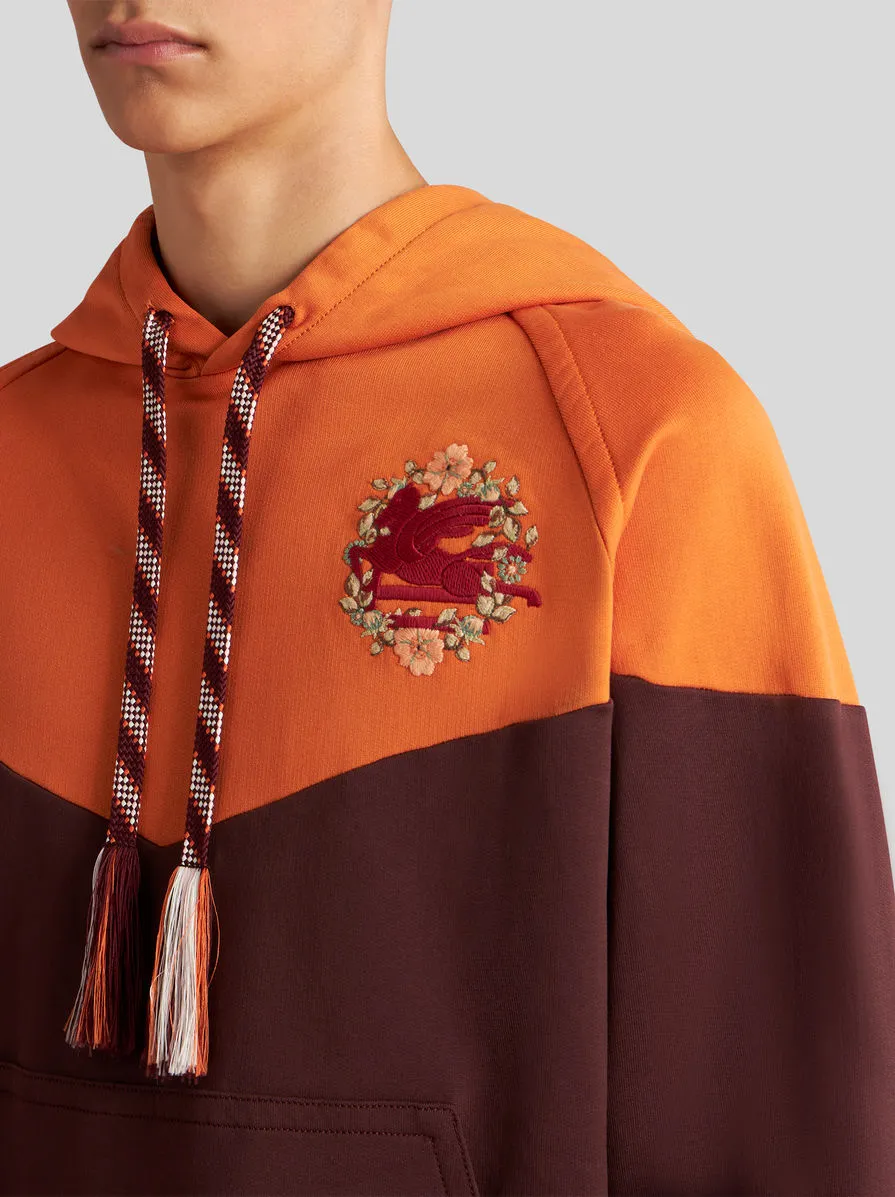 Pegaso-Embroidered Two-Toned Drawstring Hoodie