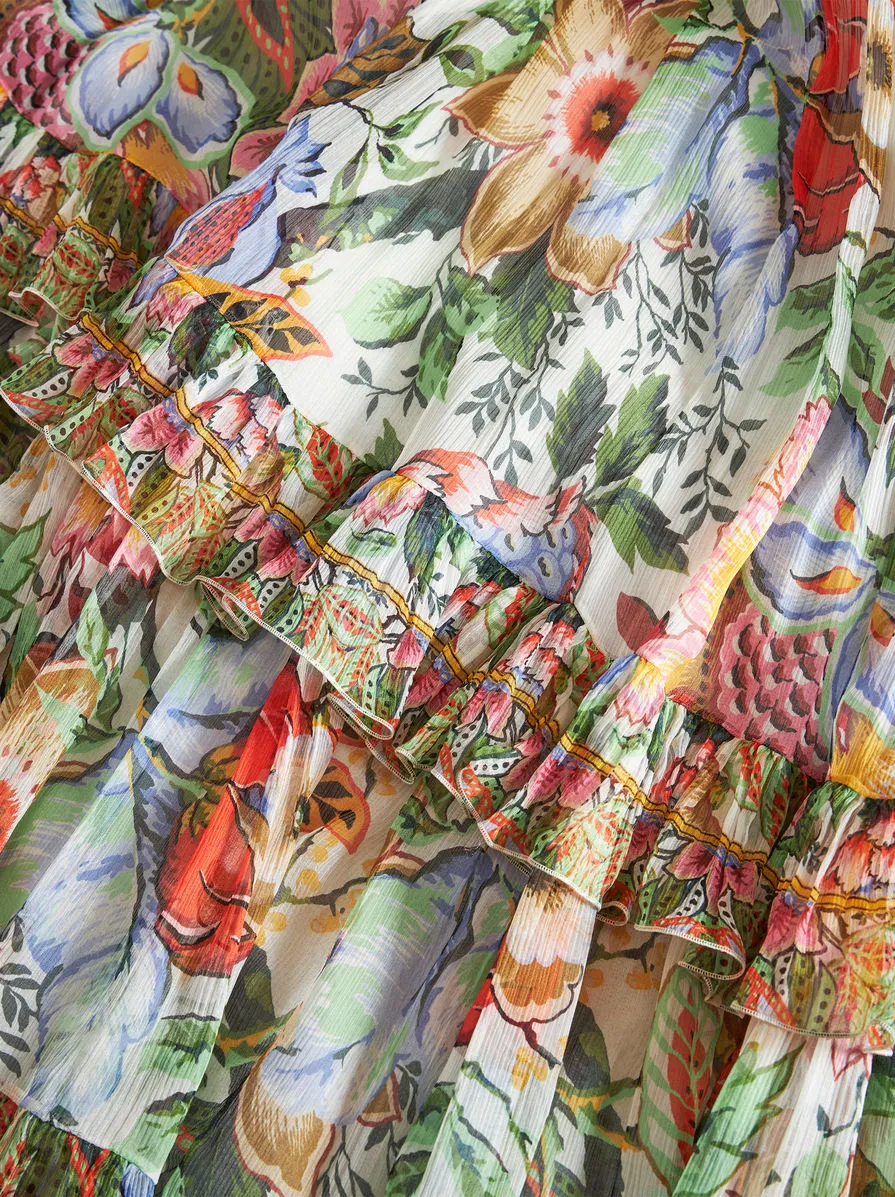 Floral Printed Pleated Midi Skirt