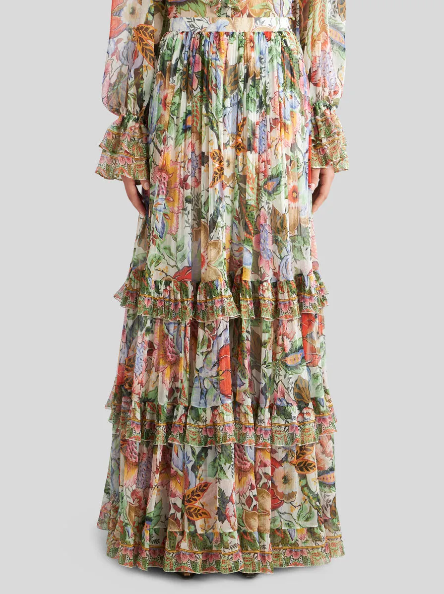 Floral Printed Pleated Midi Skirt