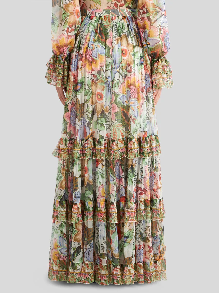 Floral Printed Pleated Midi Skirt
