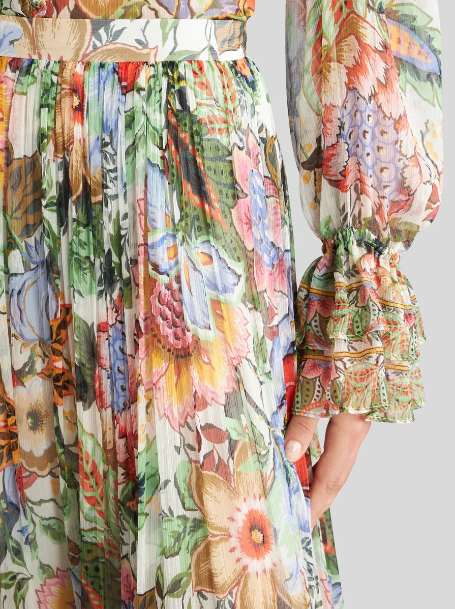 Floral Printed Pleated Midi Skirt
