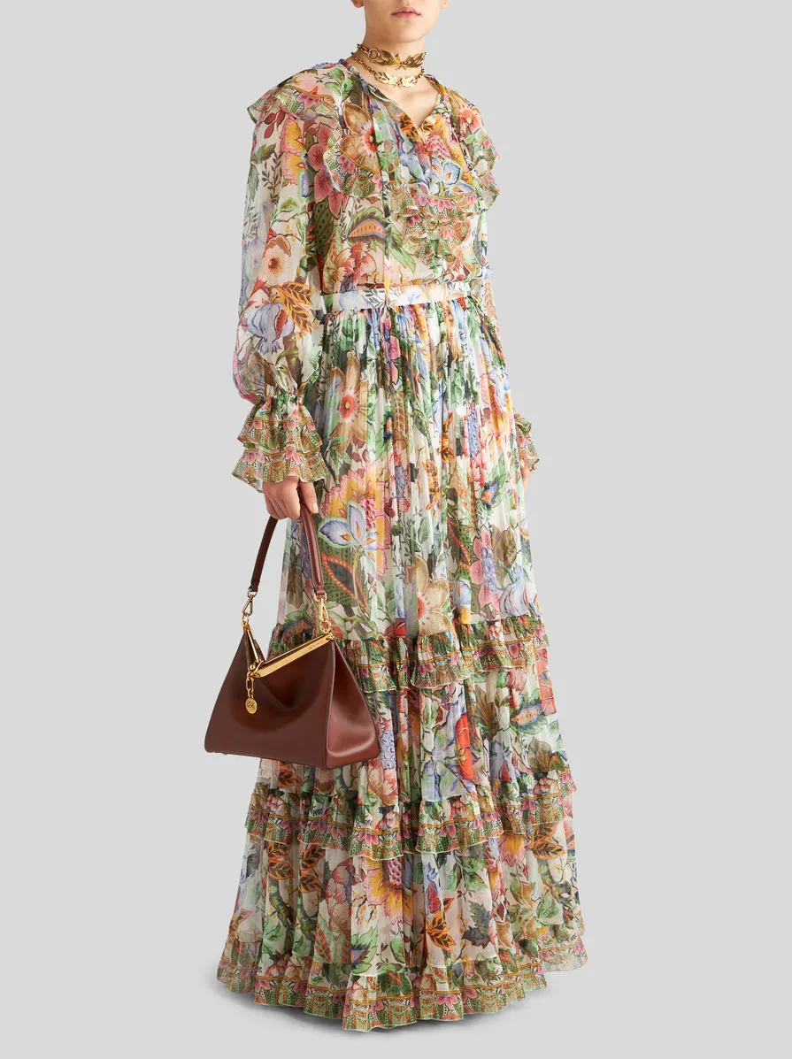 Floral Printed Pleated Midi Skirt