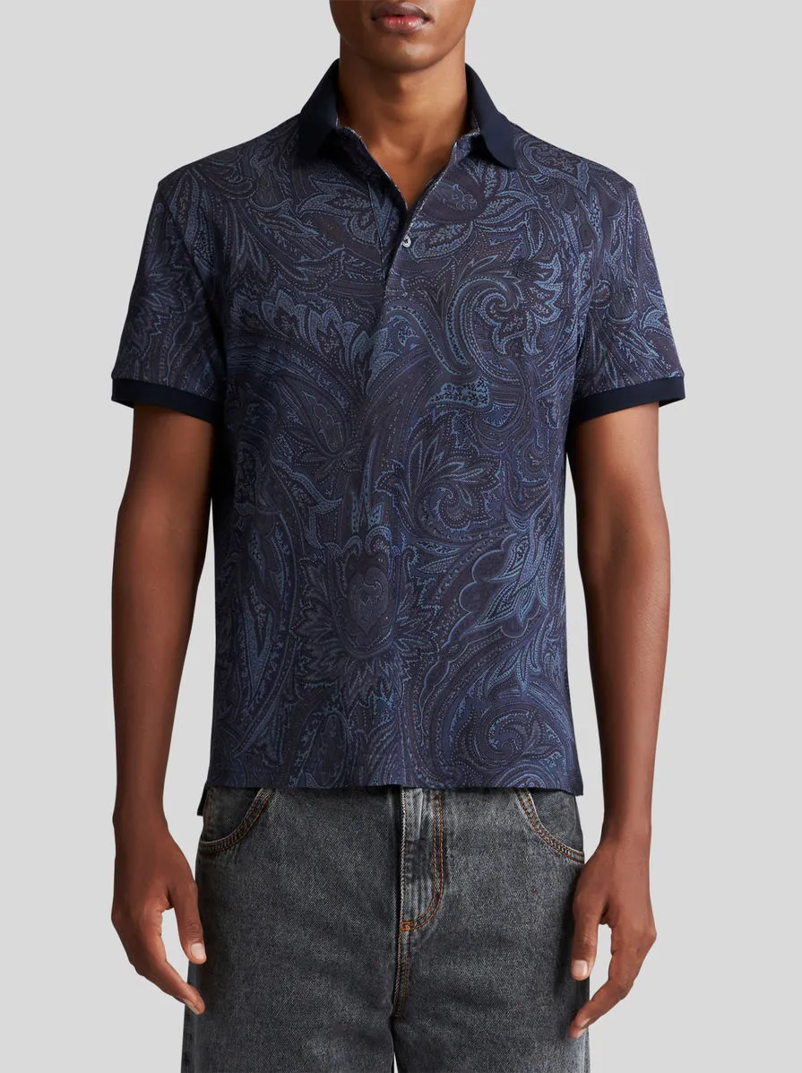 Paisley-Printed Short-Sleeved Polo Shirt