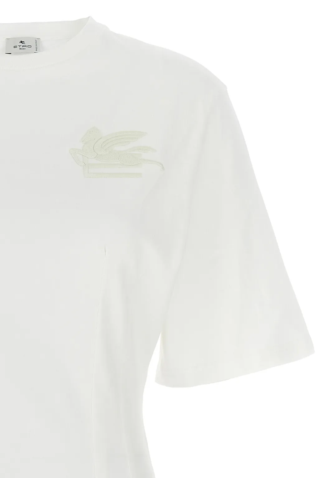 Pegaso-Motif Crewneck Cropped T-Shirt