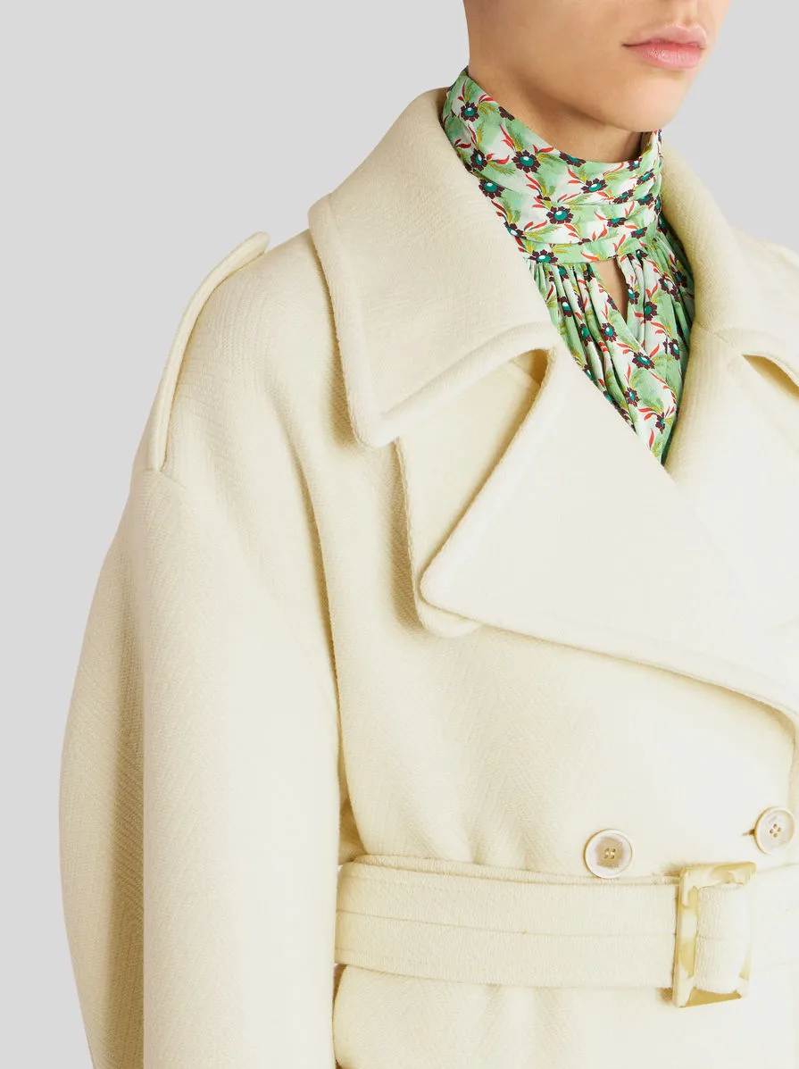 Double-Breasted Belted Long-Sleeved Coat