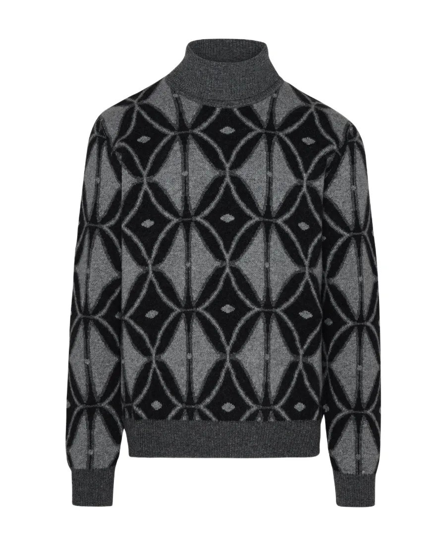 Pattern Intarsia Roll-Neck Knitted Jumper