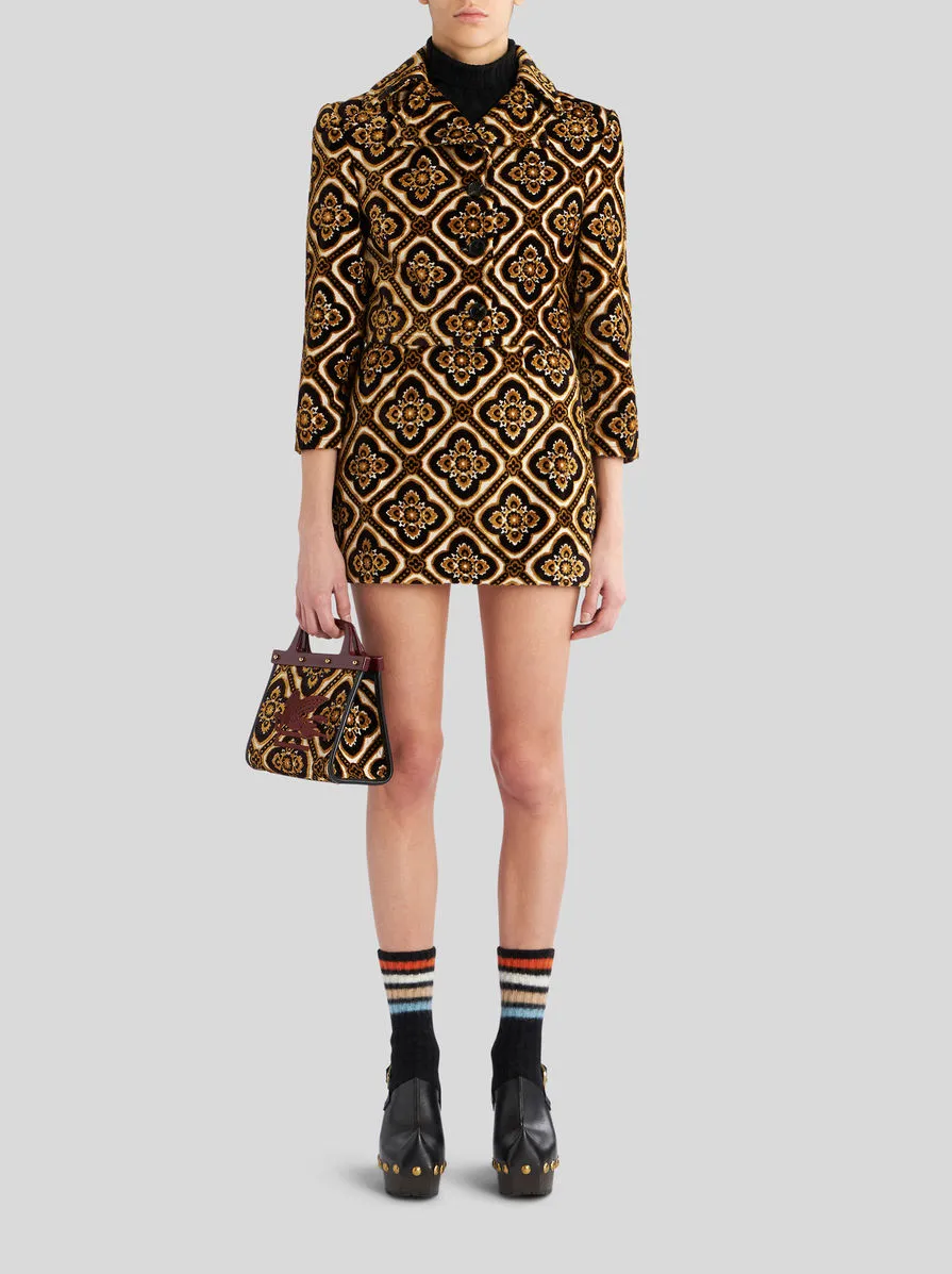 Geometric-Printed Buttoned Cropped Jacket