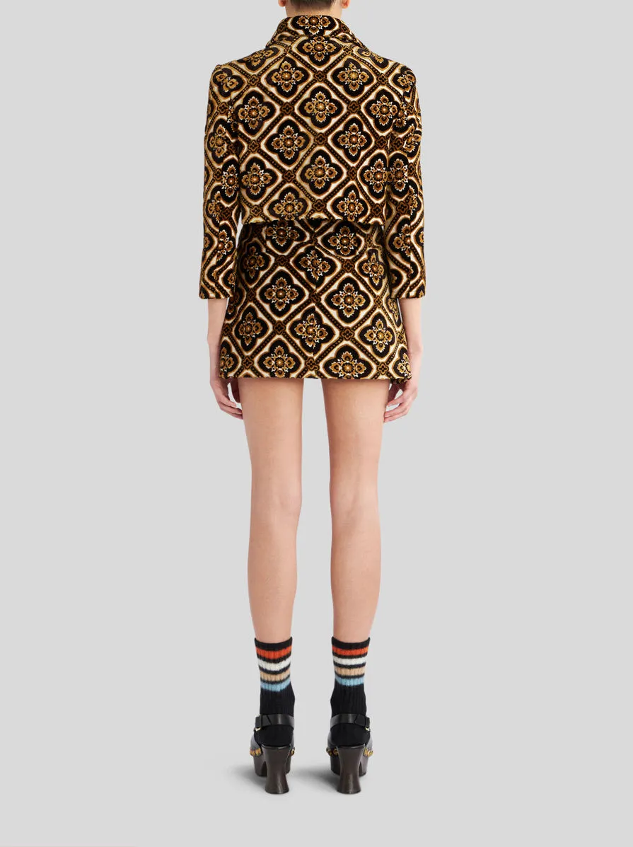 Geometric-Printed Buttoned Cropped Jacket