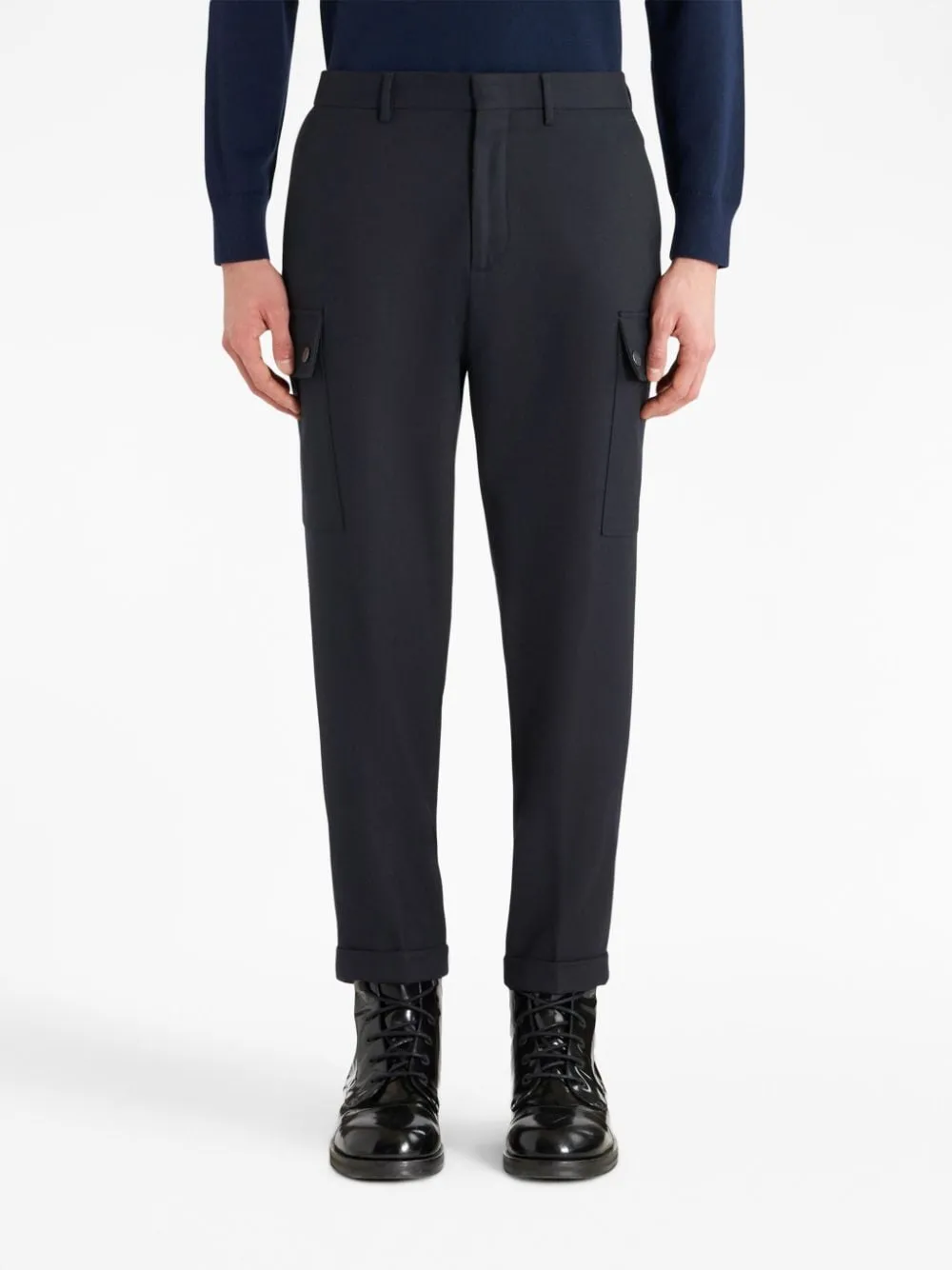Cargo-Pockets Stretched Tapered Trousers