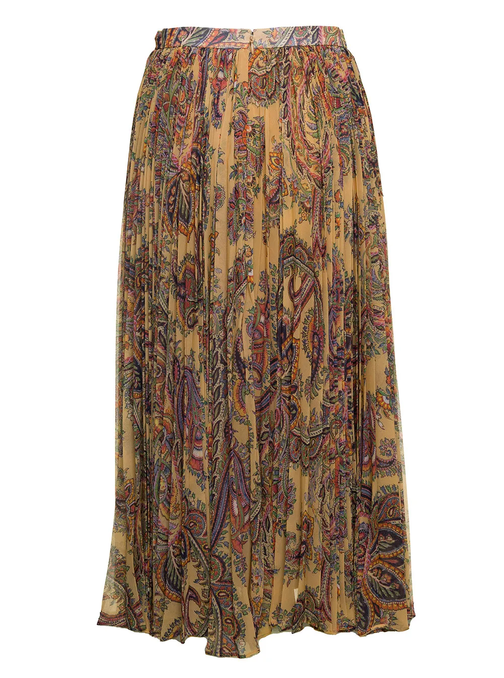 High-Waist Paisley-Printed Pleated Midi Skirt