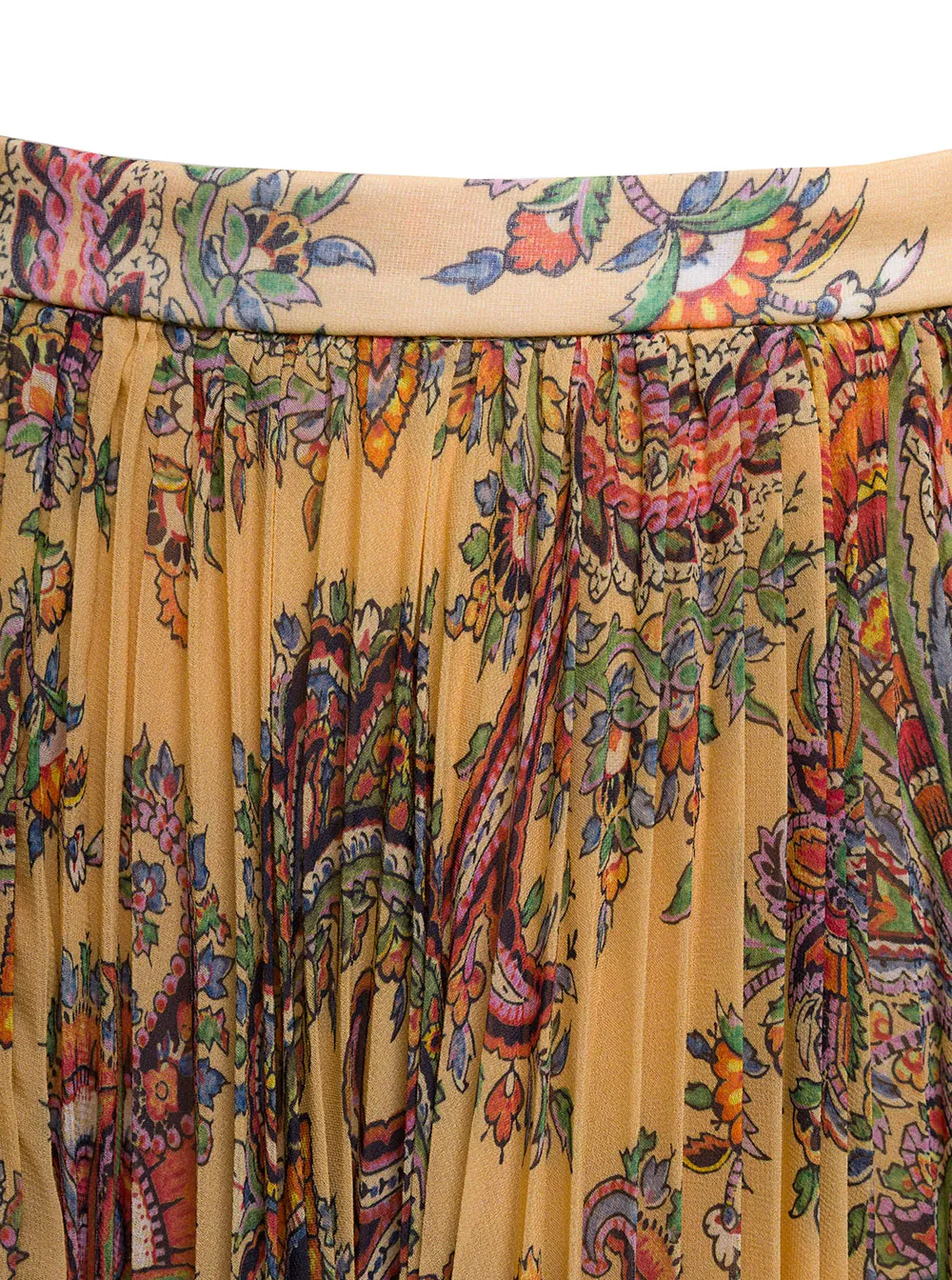 High-Waist Paisley-Printed Pleated Midi Skirt