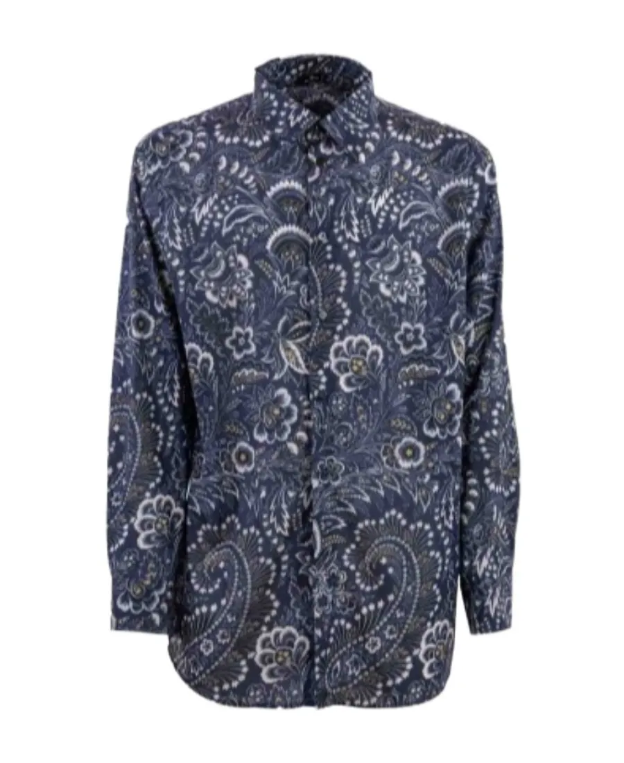 Pattern-Printed Button-Up Shirt