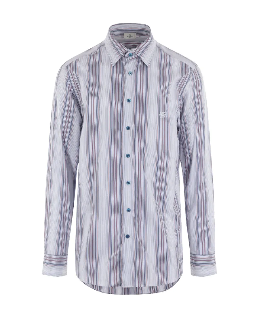 Stripe Pattern Logo Embroidered Shirt