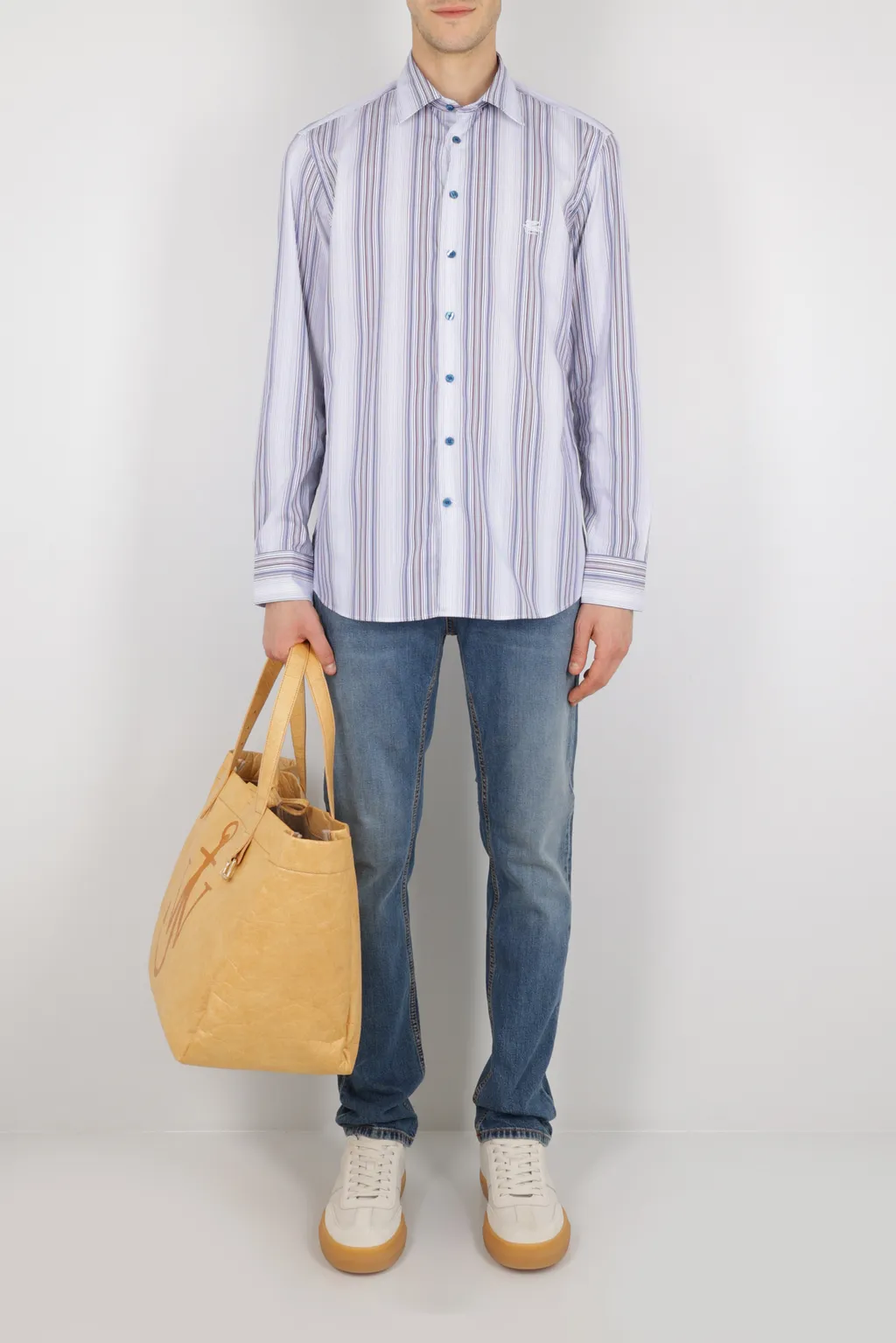 Stripe Pattern Logo Embroidered Shirt