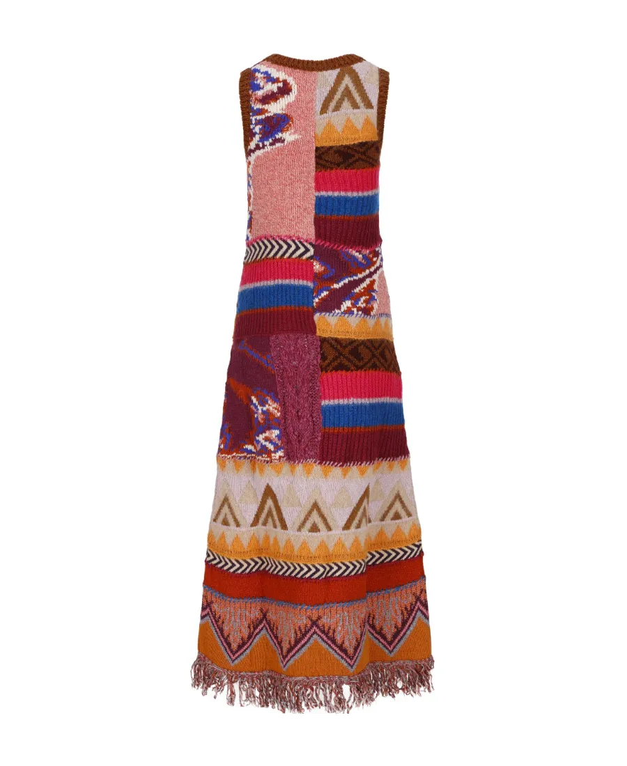 Long Patchwork Knitted Sleeveless Dress
