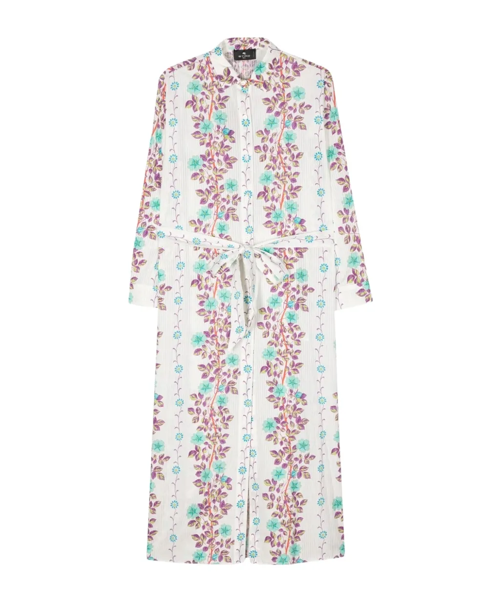 Floral Printed Tied Waist Shirtdress
