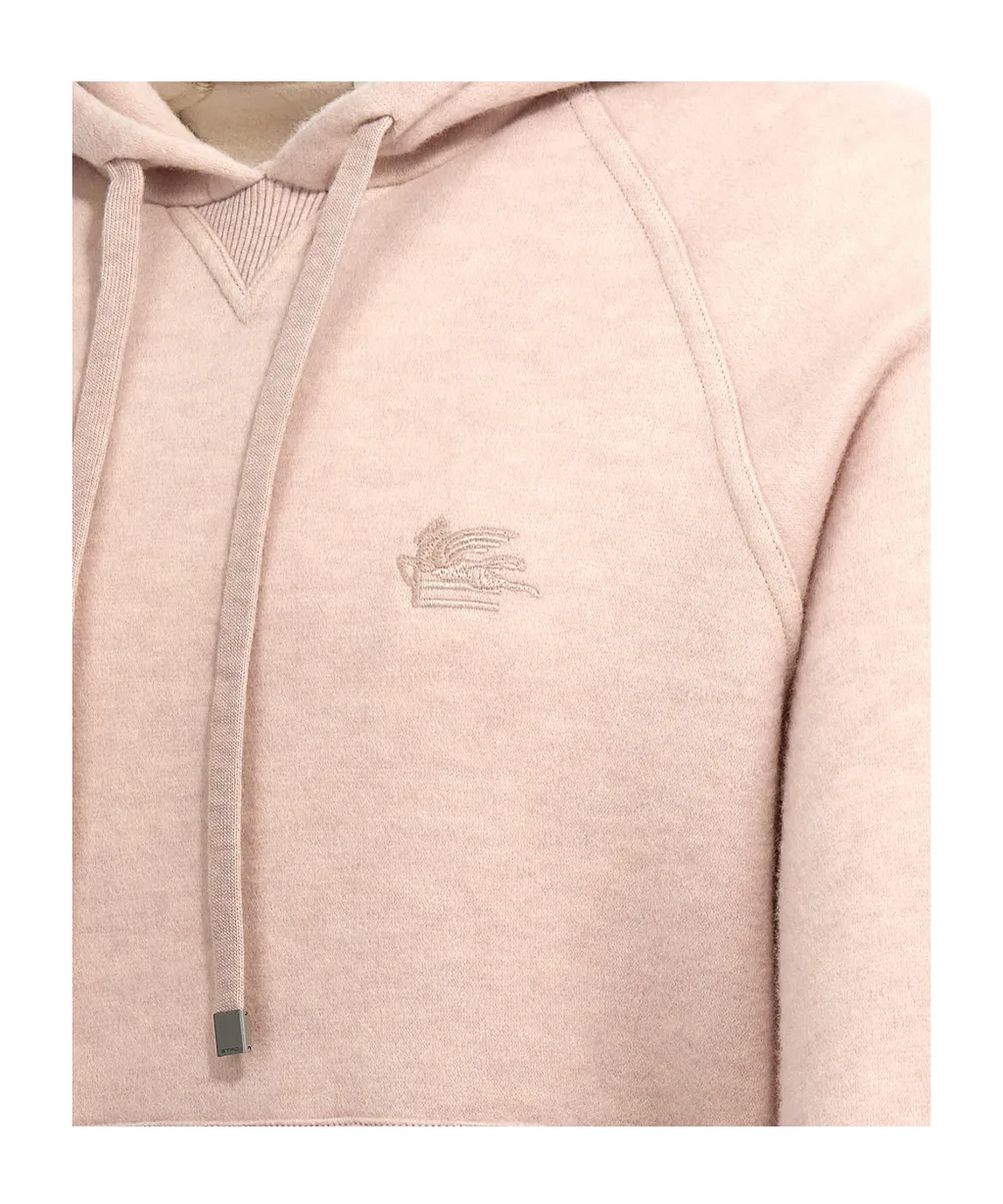 Logo Embroidered Knit Drawstring Hoodie